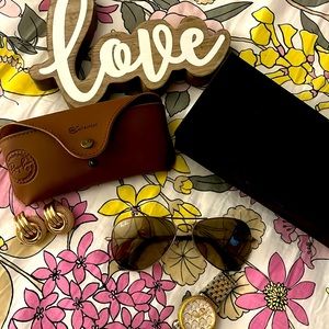 RAY-BAN @Collection large aviator sunnies bronze copper frame/ blue gray lens💕